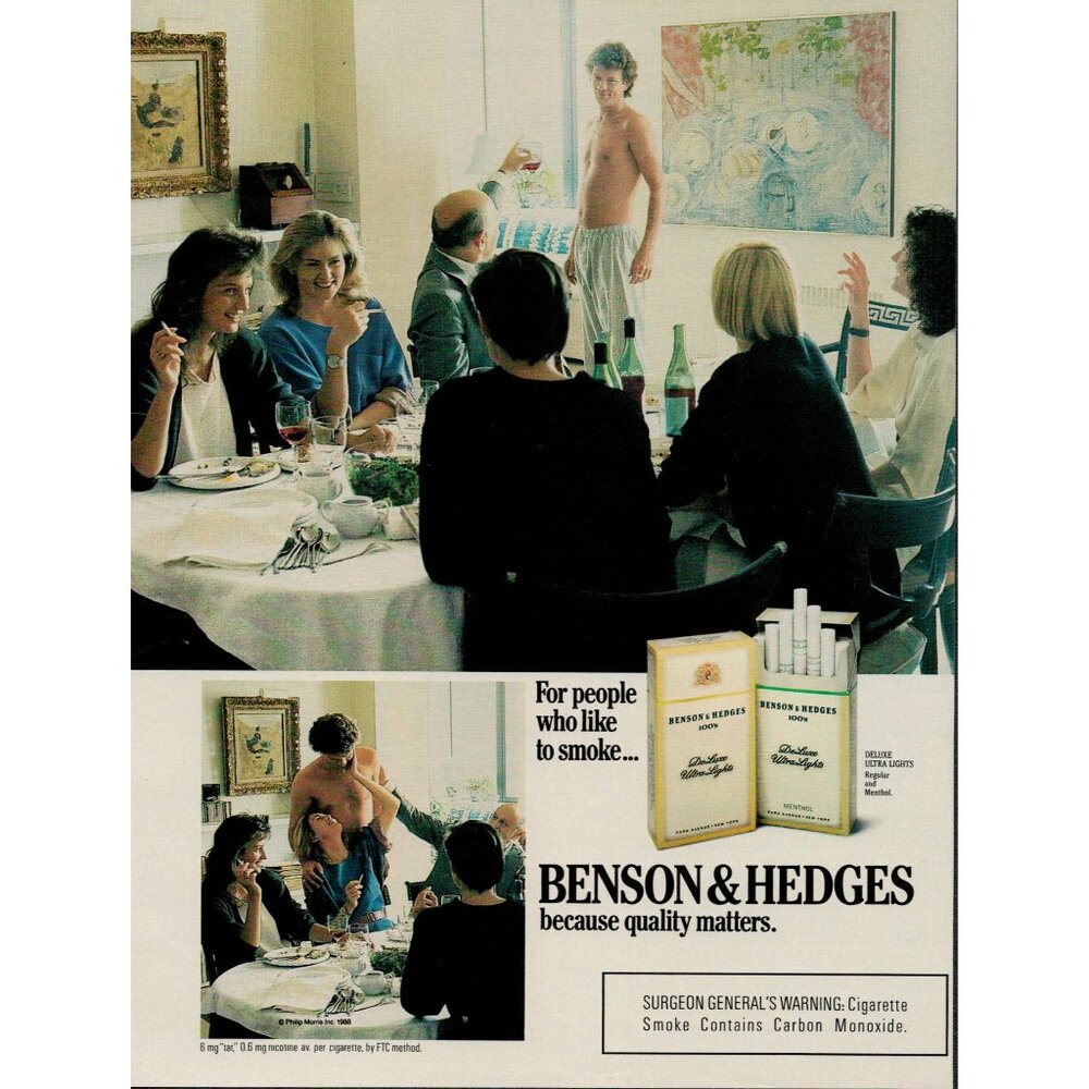 Benson & Hedges Ultra Light Cigarettes 1988 Vintage Print Ad (L15)